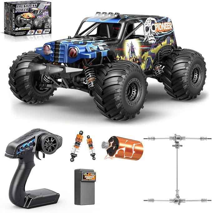 1/14 Scale 70KM/H Brushless Monster Truck - 4WD Off-Road RC Car with Oil Shocks & Anti-Flip Cage