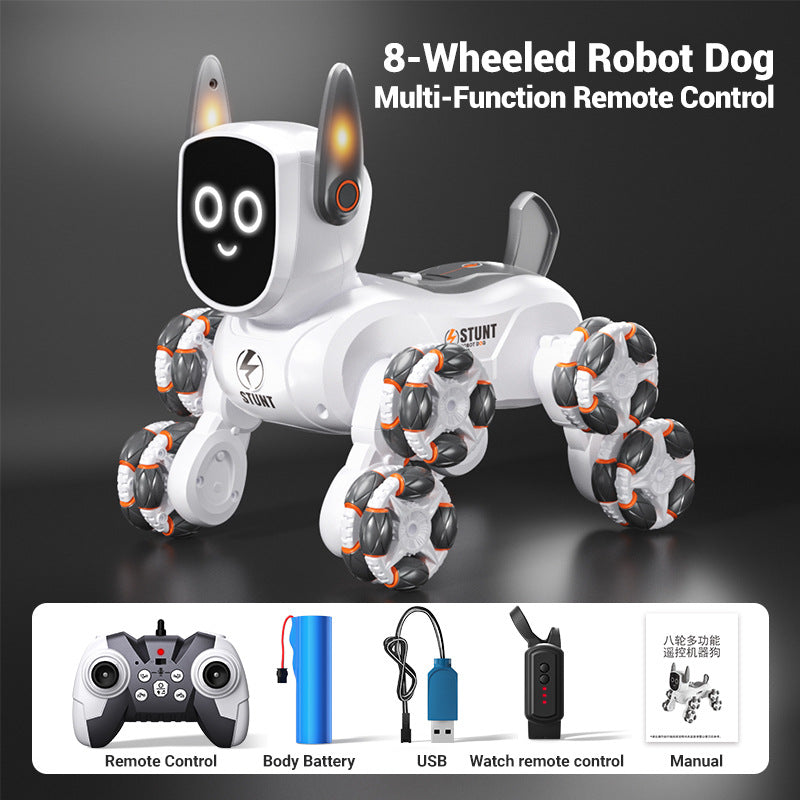 Best Programmable Toy for 10 Year Olds - Q193 Robot Dog with 8-Wheel Mobility & Obstacle Course Standard + watch remote control