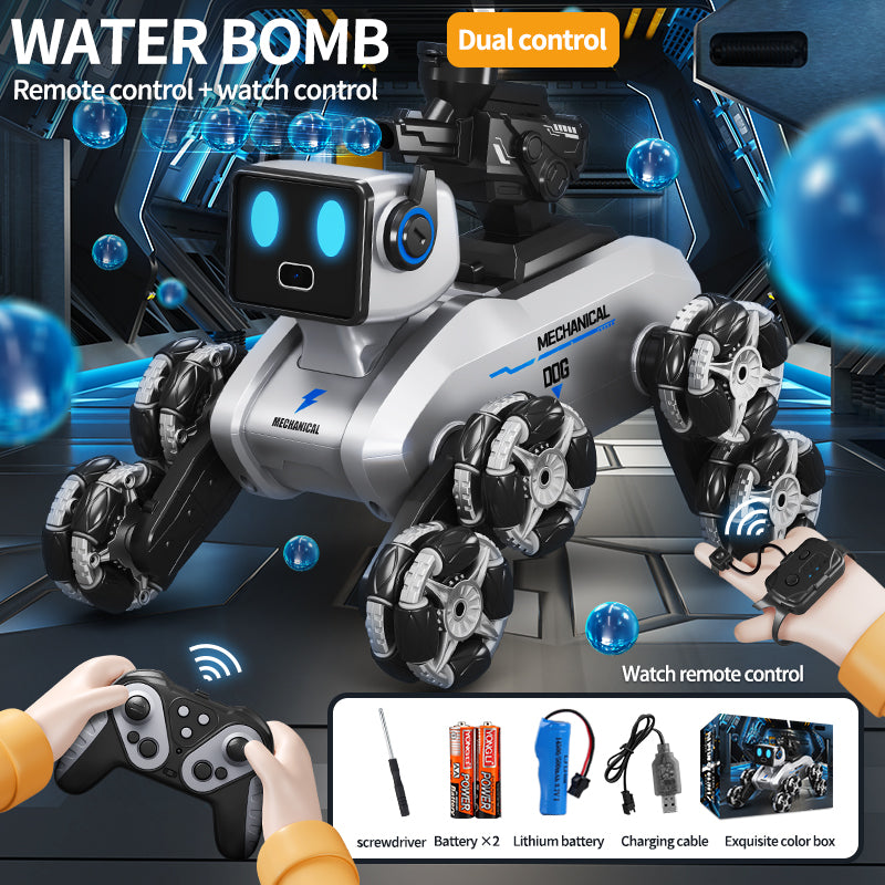 Robotic Dog with Water Capsule Game System - Camera,Remote Control Transforming Robot Dog - Gel Capsule Launcher, Gesture Control & 8-Wheel Stunts Ages 10+ Water Bullet Dual Control [Handle + Watch] Eight-Wheel Stunt Robot Dog