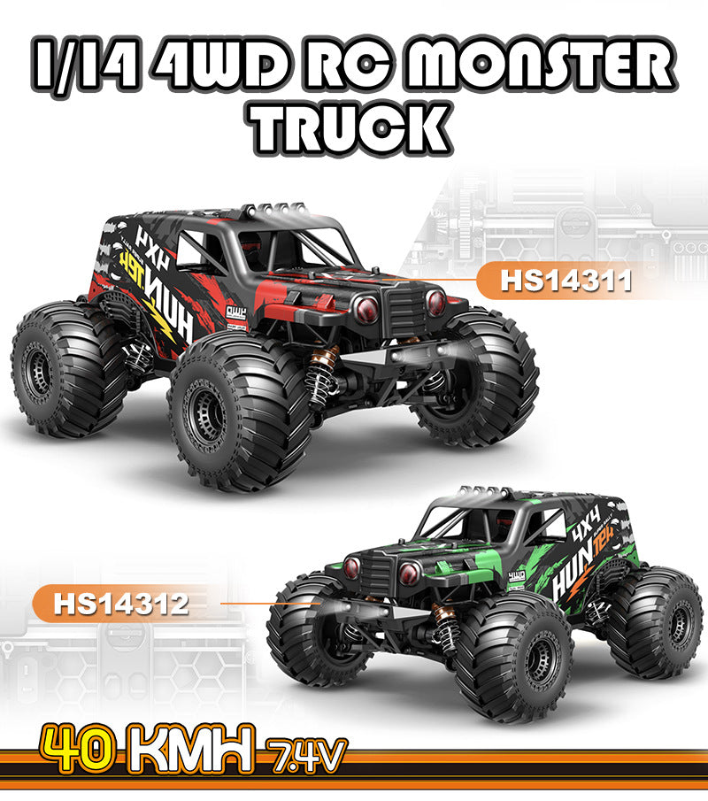 1/14 Scale 70KM/H Brushless Monster Truck - 4WD Off-Road RC Car with Oil Shocks & Anti-Flip Cage
