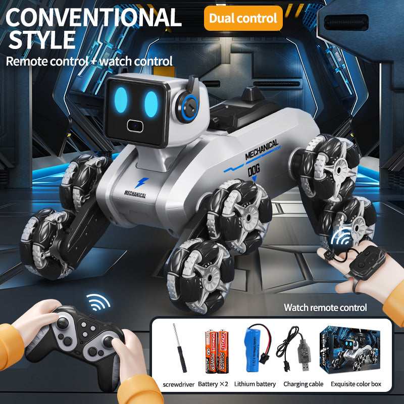 Robotic Dog with Water Capsule Game System - Camera,Remote Control Transforming Robot Dog - Gel Capsule Launcher, Gesture Control & 8-Wheel Stunts Ages 10+ Dual Control [Handle + Watch] Eight-Wheel Stunt Robot Dog