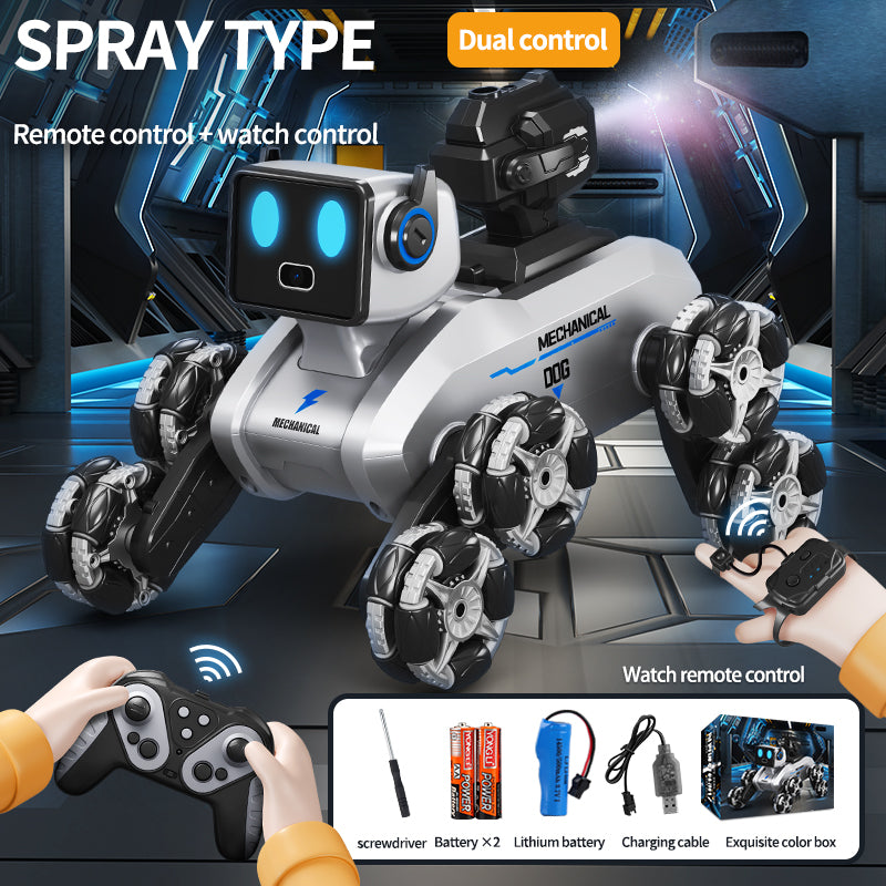 Robotic Dog with Water Capsule Game System - Camera,Remote Control Transforming Robot Dog - Gel Capsule Launcher, Gesture Control & 8-Wheel Stunts Ages 10+ Spray Dual Control [Handle + Watch] Eight-Wheel Stunt Robot Dog