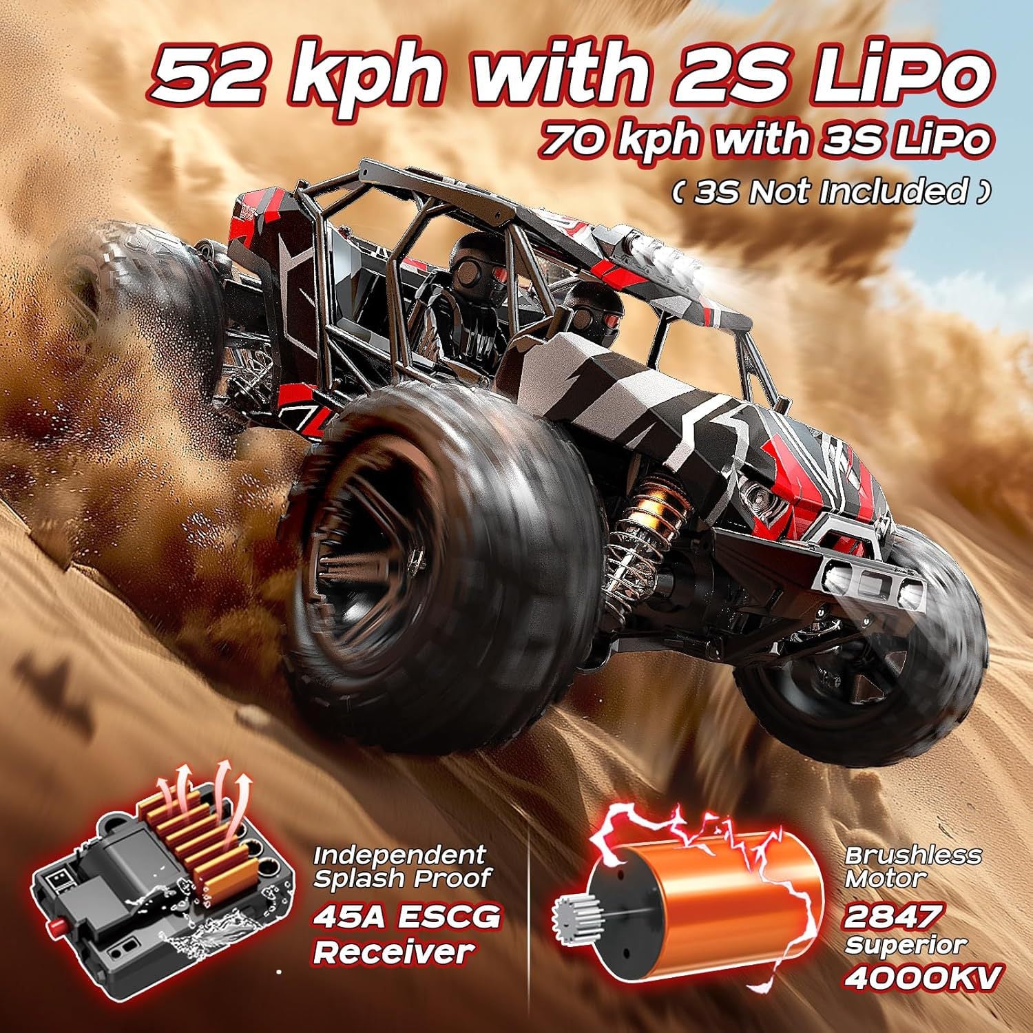 1/14 Large Scale Brushless RC Car - 50+ KM/H High Speed, 4WD Off-Road Remote Control Truck with Full Proportional Steering