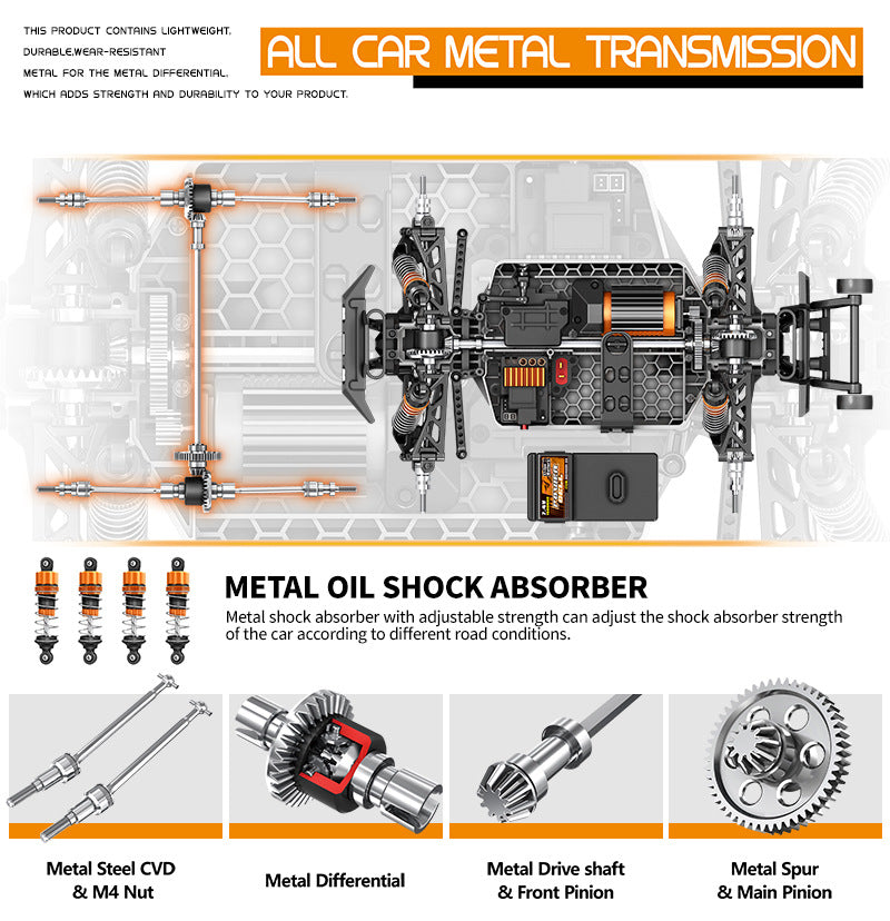 1/14 Scale 70KM/H Brushless Monster Truck - 4WD Off-Road RC Car with Oil Shocks & Anti-Flip Cage