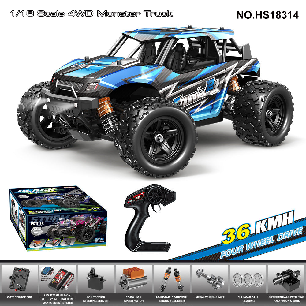1/18 Scale Brushless Off-Road RC Truck - 45KM/H 4WD Rock Crawler with Oil Shocks HS18314 Brushed 4WD Anti-Roll Cage Big Wheel Car 36KM H