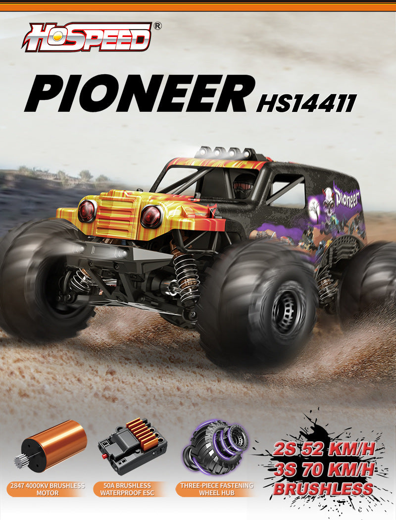 1/14 Scale 70KM/H Brushless Monster Truck - 4WD Off-Road RC Car with Oil Shocks & Anti-Flip Cage