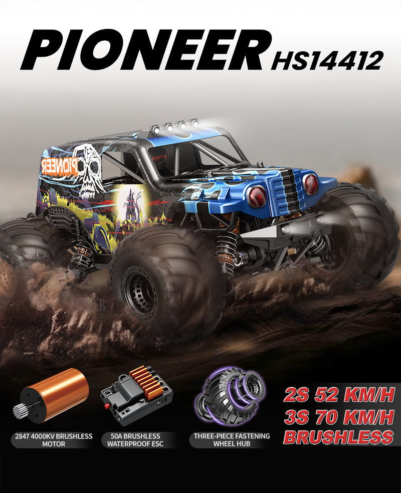 1/14 Scale 70KM/H Brushless Monster Truck - 4WD Off-Road RC Car with Oil Shocks & Anti-Flip Cage