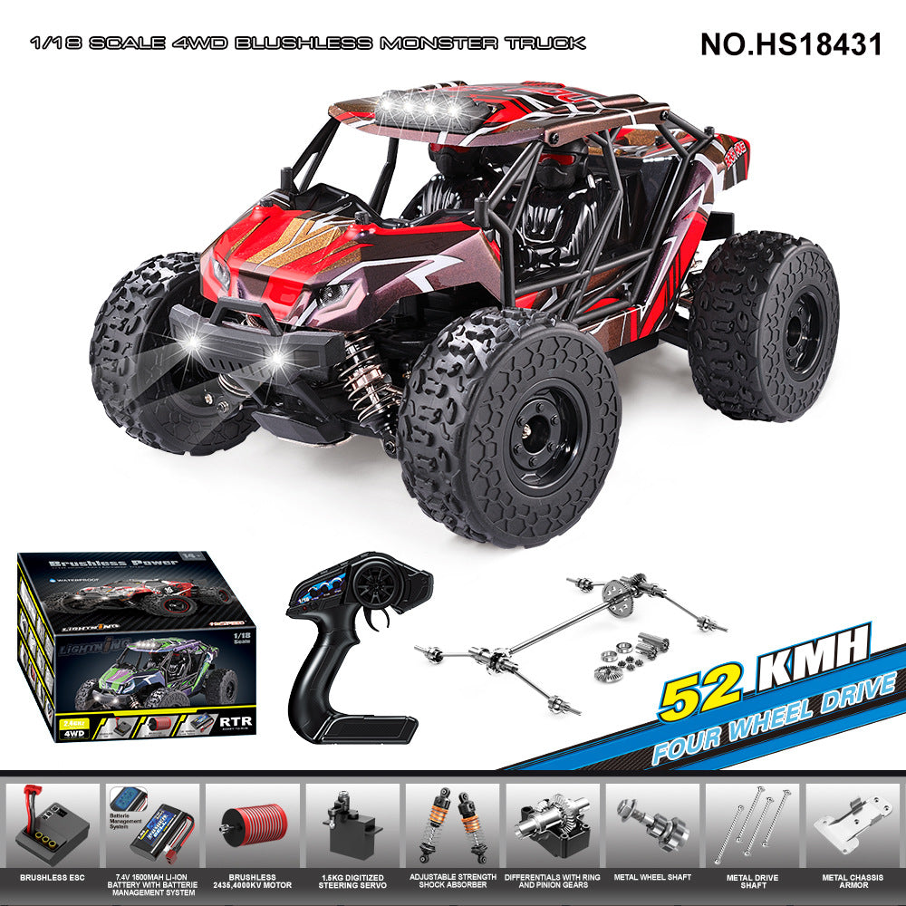 1/18 Scale Brushless Off-Road RC Truck - 45KM/H 4WD Rock Crawler with Oil Shocks HS18431 Brushless Four-Wheel Drive Desert Truck 52KM H