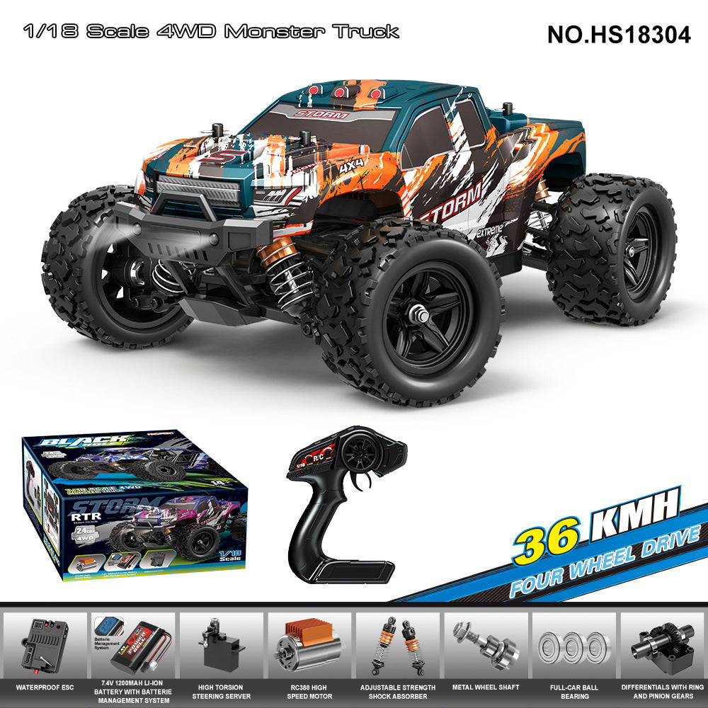 1/18 Scale Rock Crawler RC Car - Brushed 4x4 Off-Road Truck with 2.4G Proportional Control HS18304Brushed RC Truck36KM H 1:18