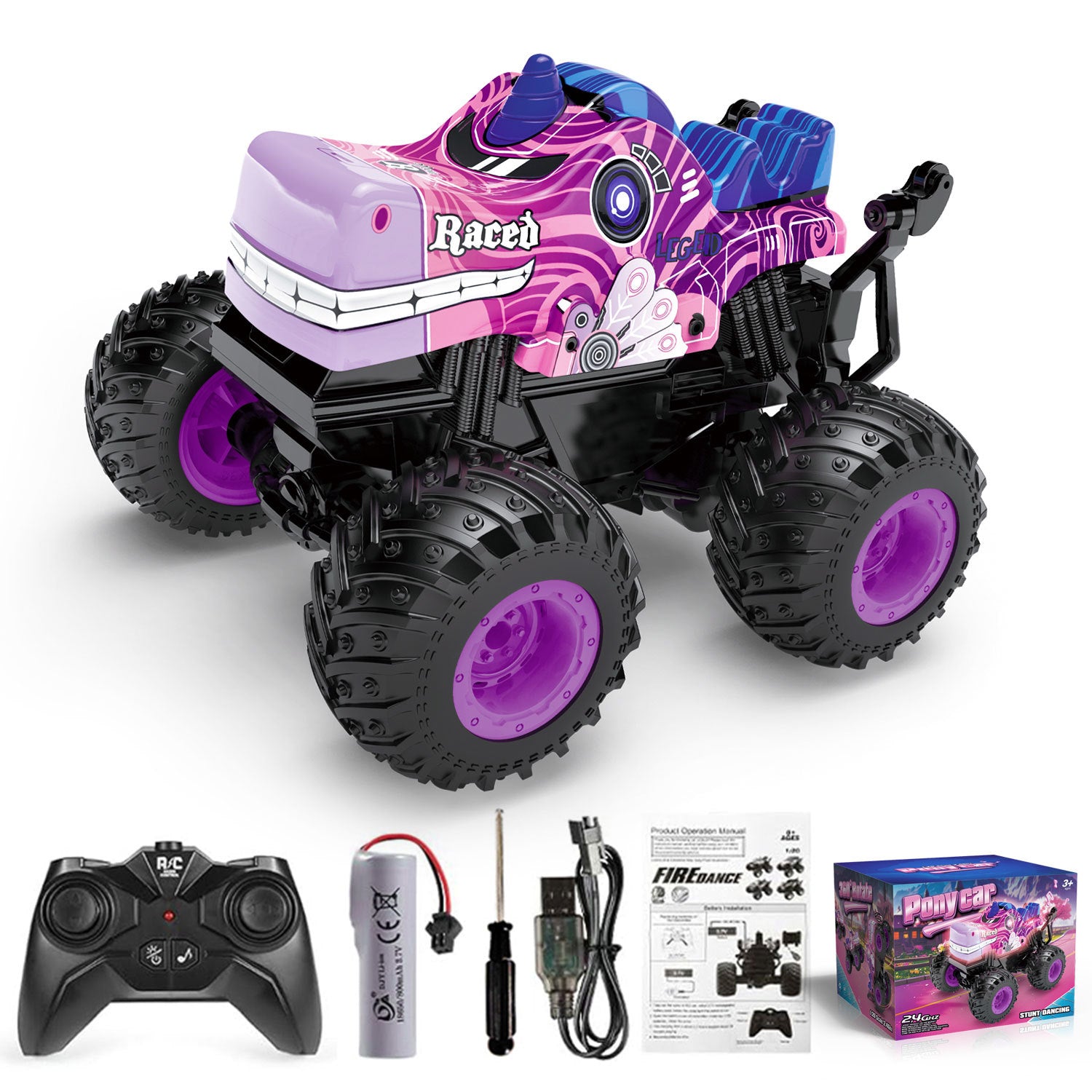 Dancing LED RC Stunt Car | Upright Spinning 4x4 Off-Roader with Music | Big Wheel Remote Toy for Kids