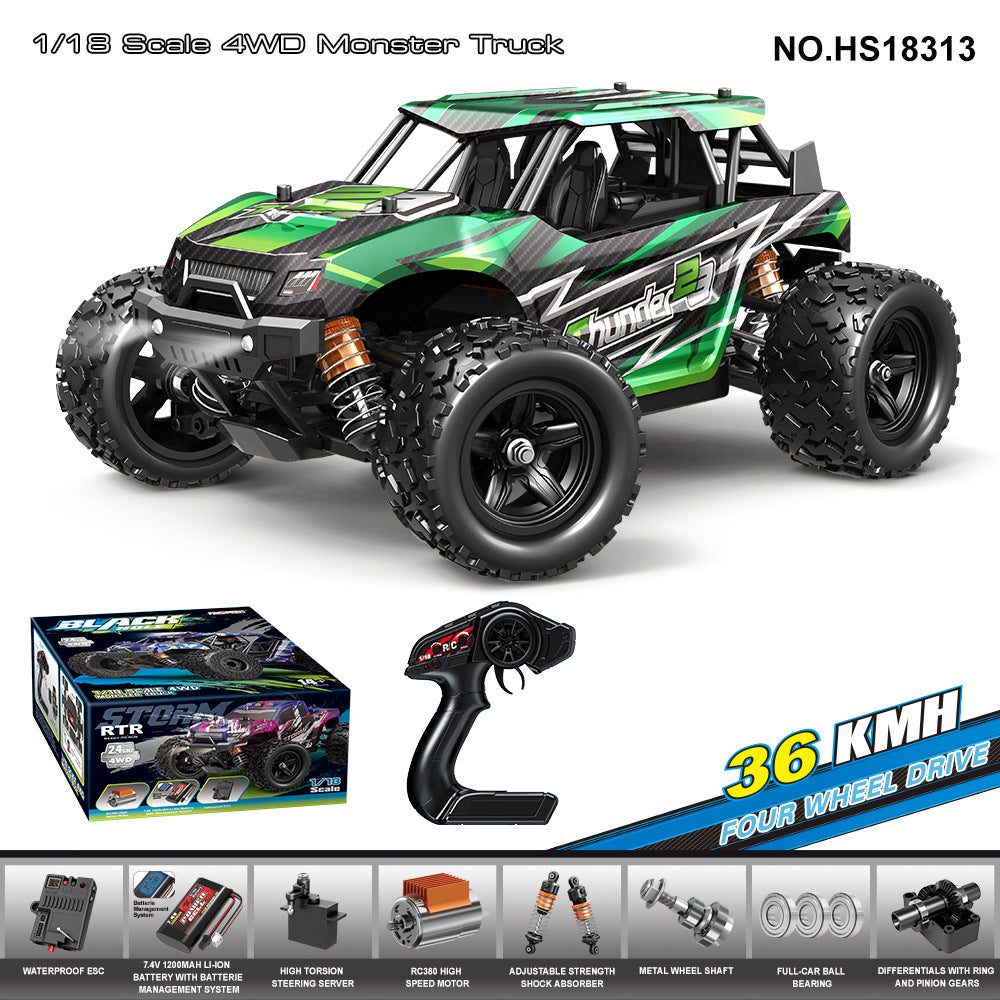 1/18 Scale Rock Crawler RC Car - Brushed 4x4 Off-Road Truck with 2.4G Proportional Control HS18313Brushed Four-Wheel Drive Anti-Roll Cage Big Wheel Car36KM H 1:18