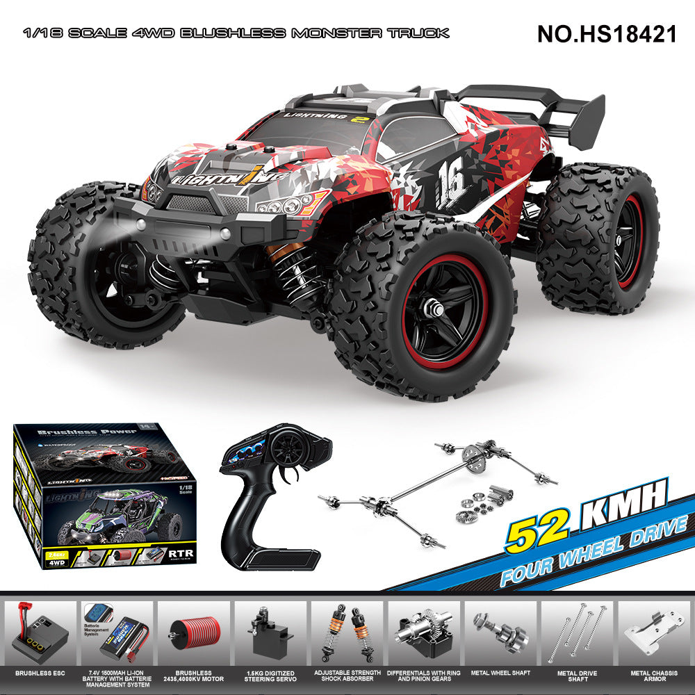1/18 Scale Brushless Off-Road RC Truck - 45KM/H 4WD Rock Crawler with Oil Shocks HS18421 Brushless 4WD Racing Car 52KM H