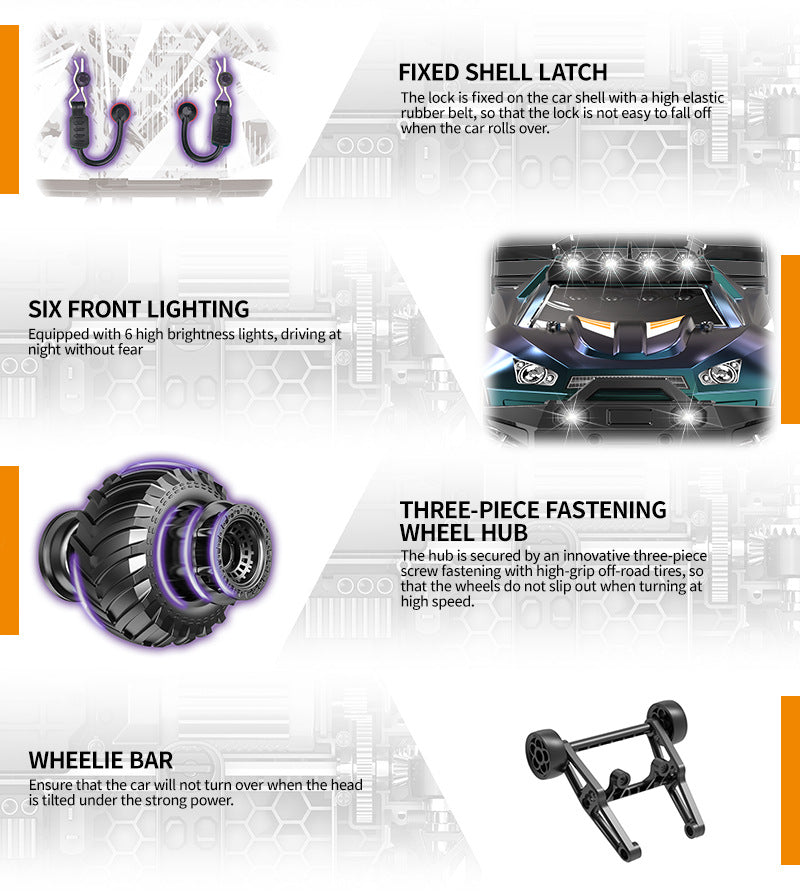 1/14 Scale 70KM/H Brushless Monster Truck - 4WD Off-Road RC Car with Oil Shocks & Anti-Flip Cage