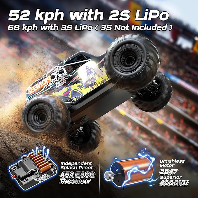 1/14 Scale 70KM/H Brushless Monster Truck - 4WD Off-Road RC Car with Oil Shocks & Anti-Flip Cage