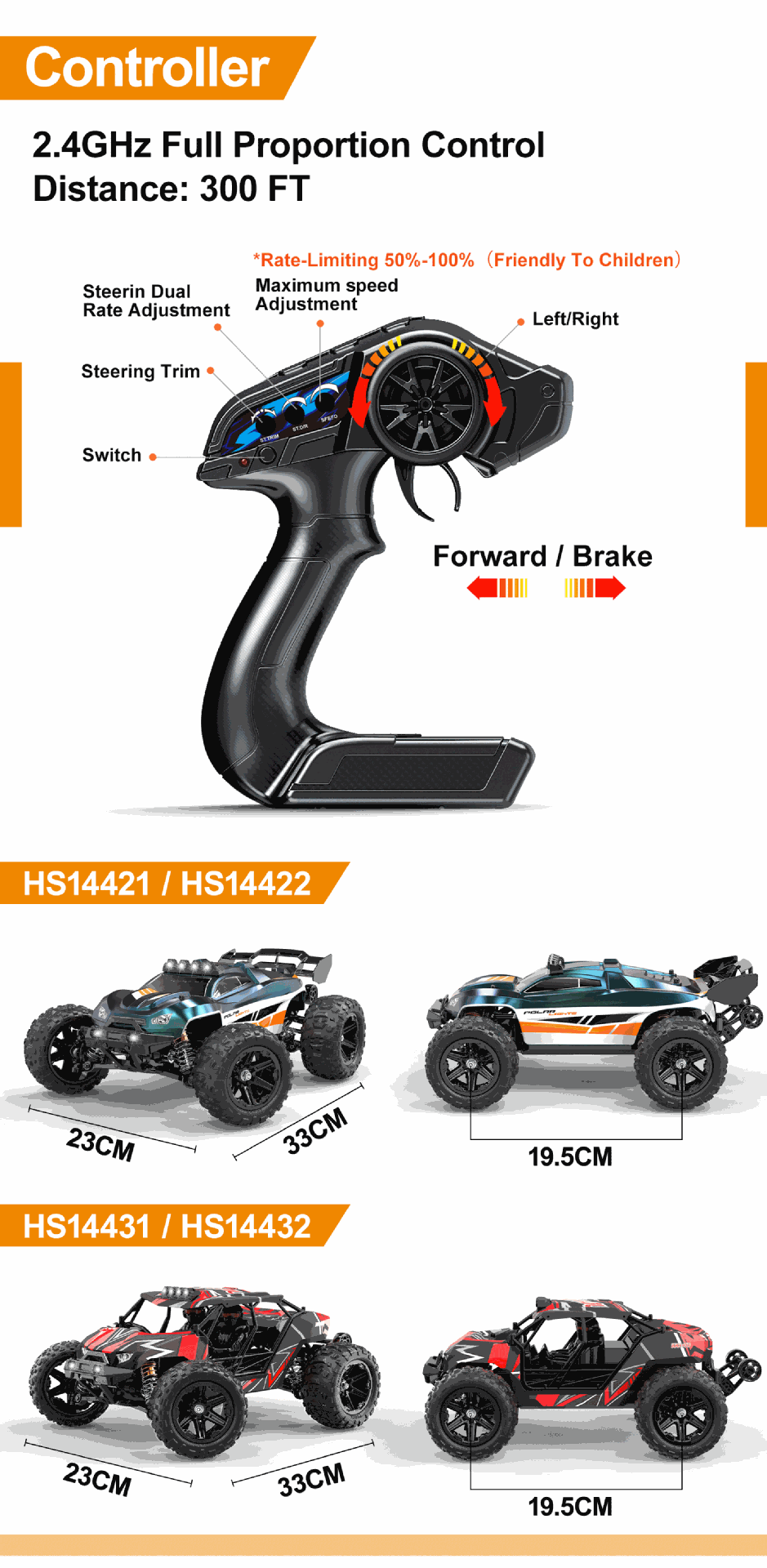 1/14 Large Scale Brushless RC Car - 50+ KM/H High Speed, 4WD Off-Road Remote Control Truck with Full Proportional Steering