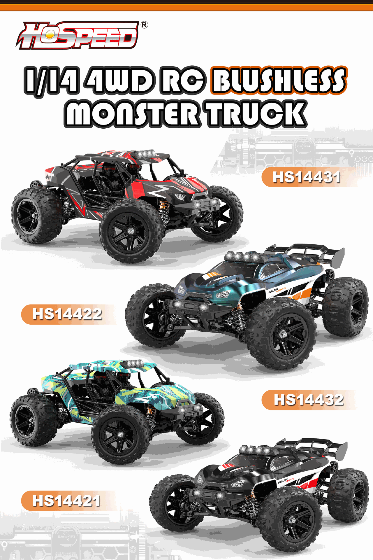 1/14 Large Scale Brushless RC Car - 50+ KM/H High Speed, 4WD Off-Road Remote Control Truck with Full Proportional Steering