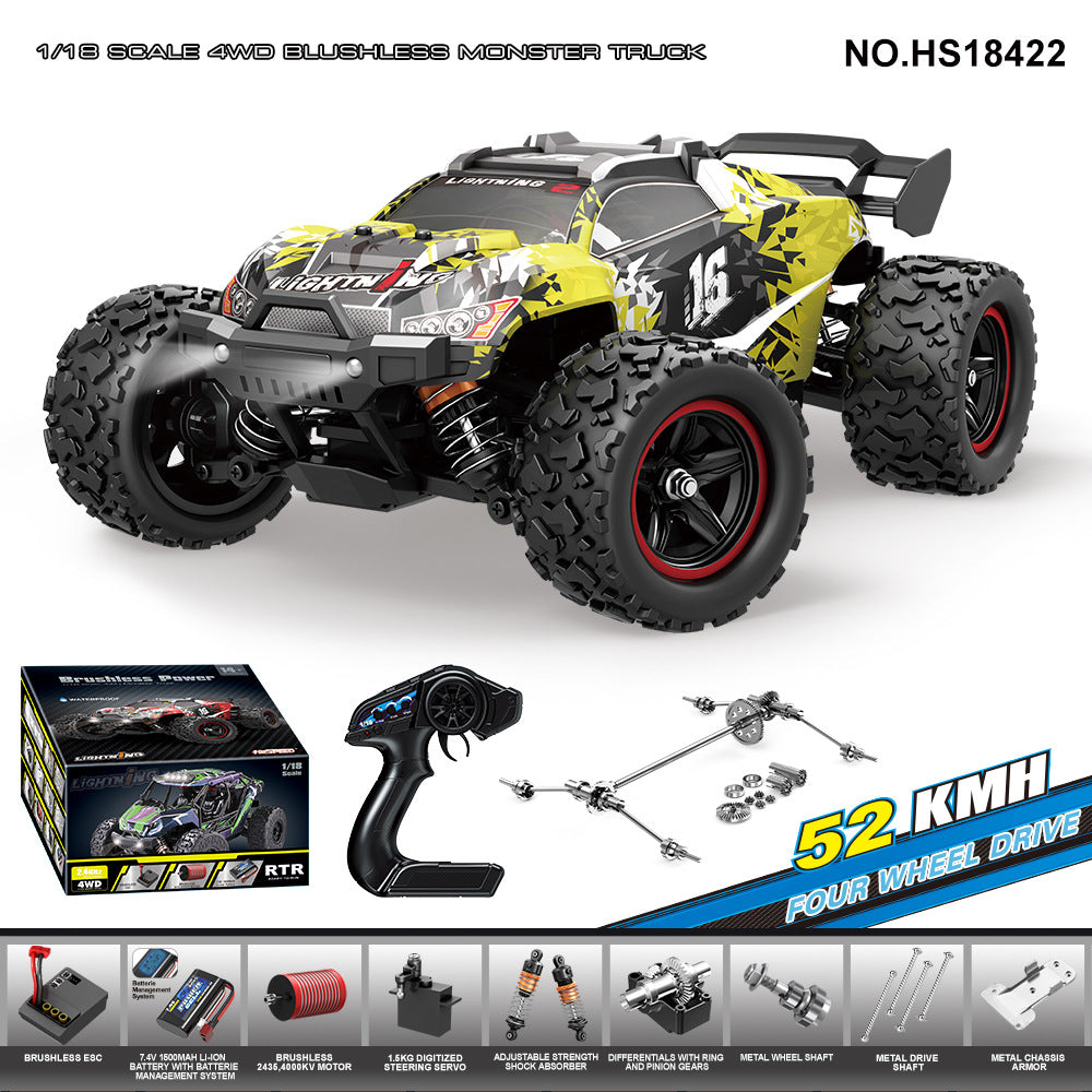 1/18 Scale Brushless Off-Road RC Truck - 45KM/H 4WD Rock Crawler with Oil Shocks HS18422 Brushless 4WD Racing Car 52KM H