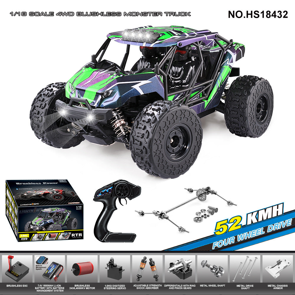 1/18 Scale Brushless Off-Road RC Truck - 45KM/H 4WD Rock Crawler with Oil Shocks HS18432 Brushless Four-Wheel Drive Desert Truck 52KM H