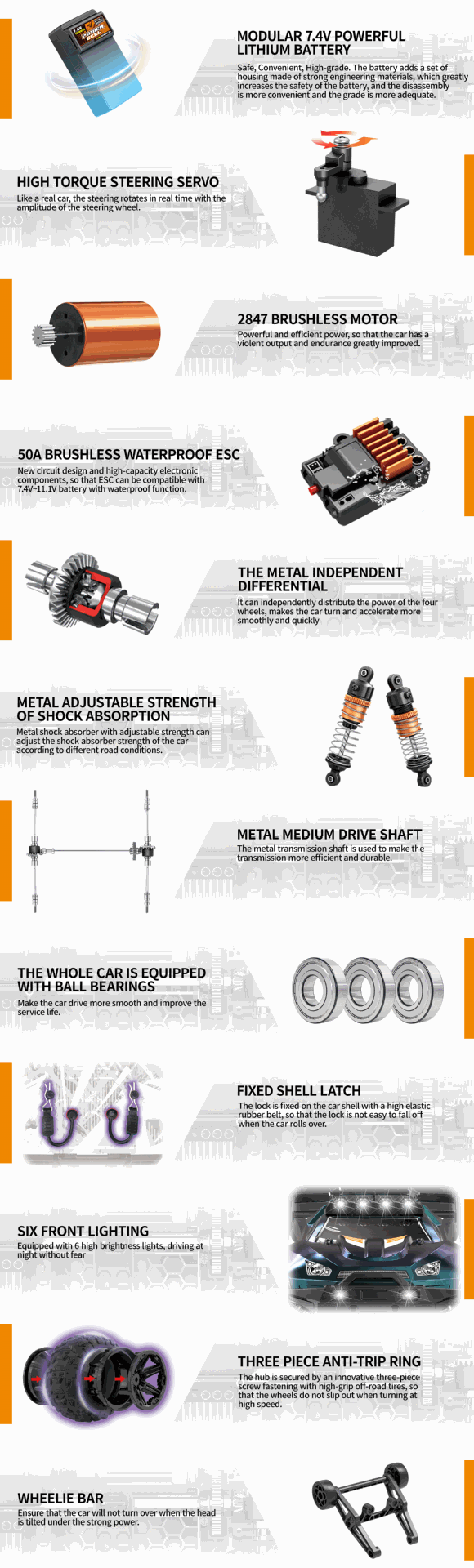 1/14 Large Scale Brushless RC Car - 50+ KM/H High Speed, 4WD Off-Road Remote Control Truck with Full Proportional Steering